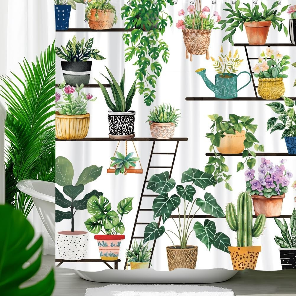 Plant Pot - 보헤미안 스타일의 폴리에스터 샤워 커튼 1개,
