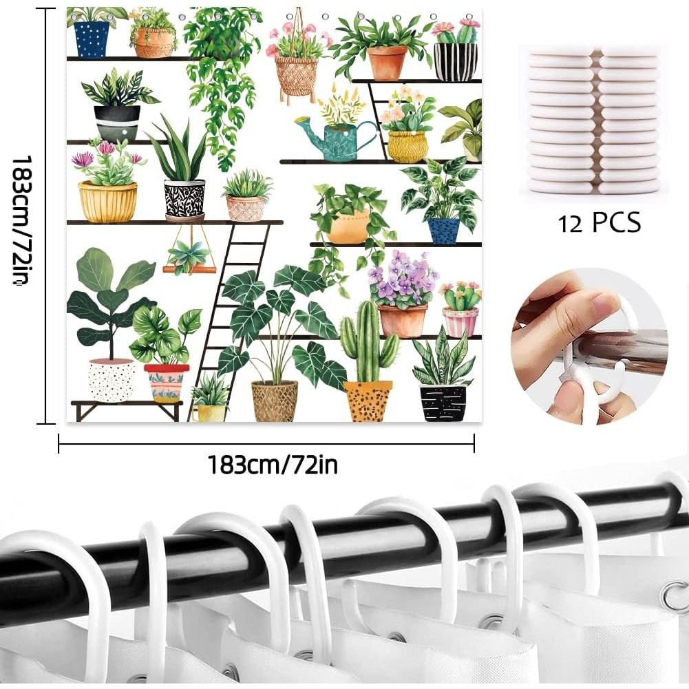 보헤미안 스타일의 폴리에스터 샤워 커튼 1개, 녹색 화 - Plant Pot 리뷰 및 가격