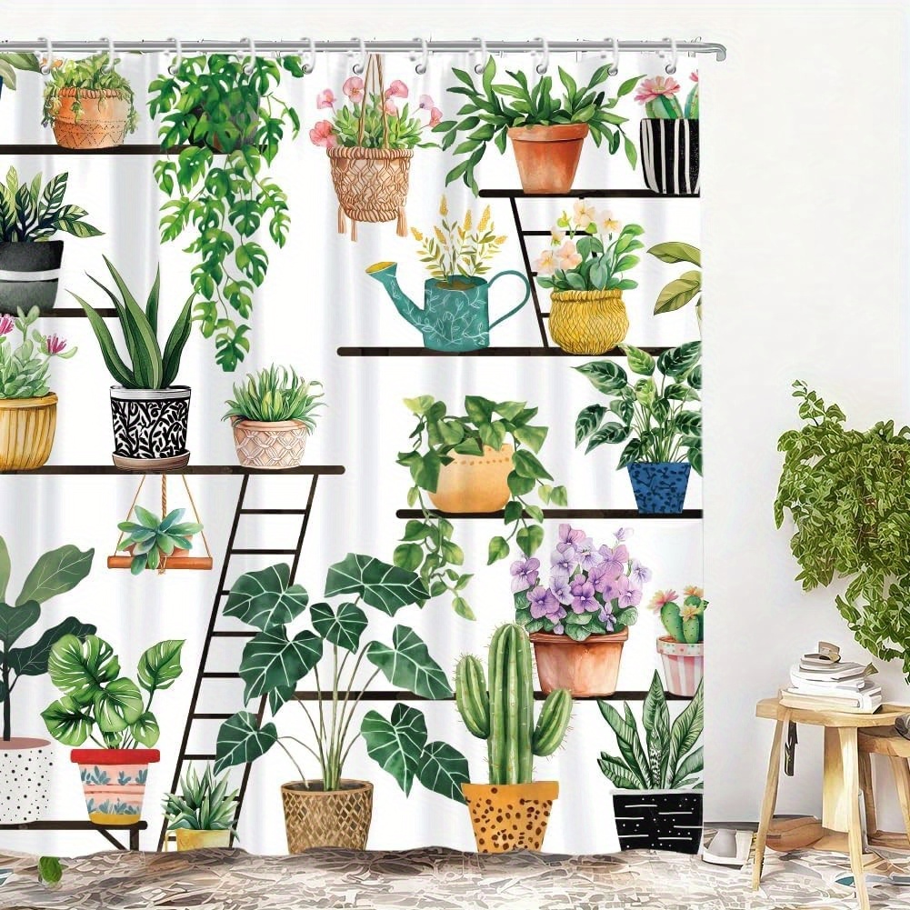 보헤미안 스타일의 폴리에스터 샤워 커튼 1개, 녹색 화 - Plant Pot 리뷰 및 가격